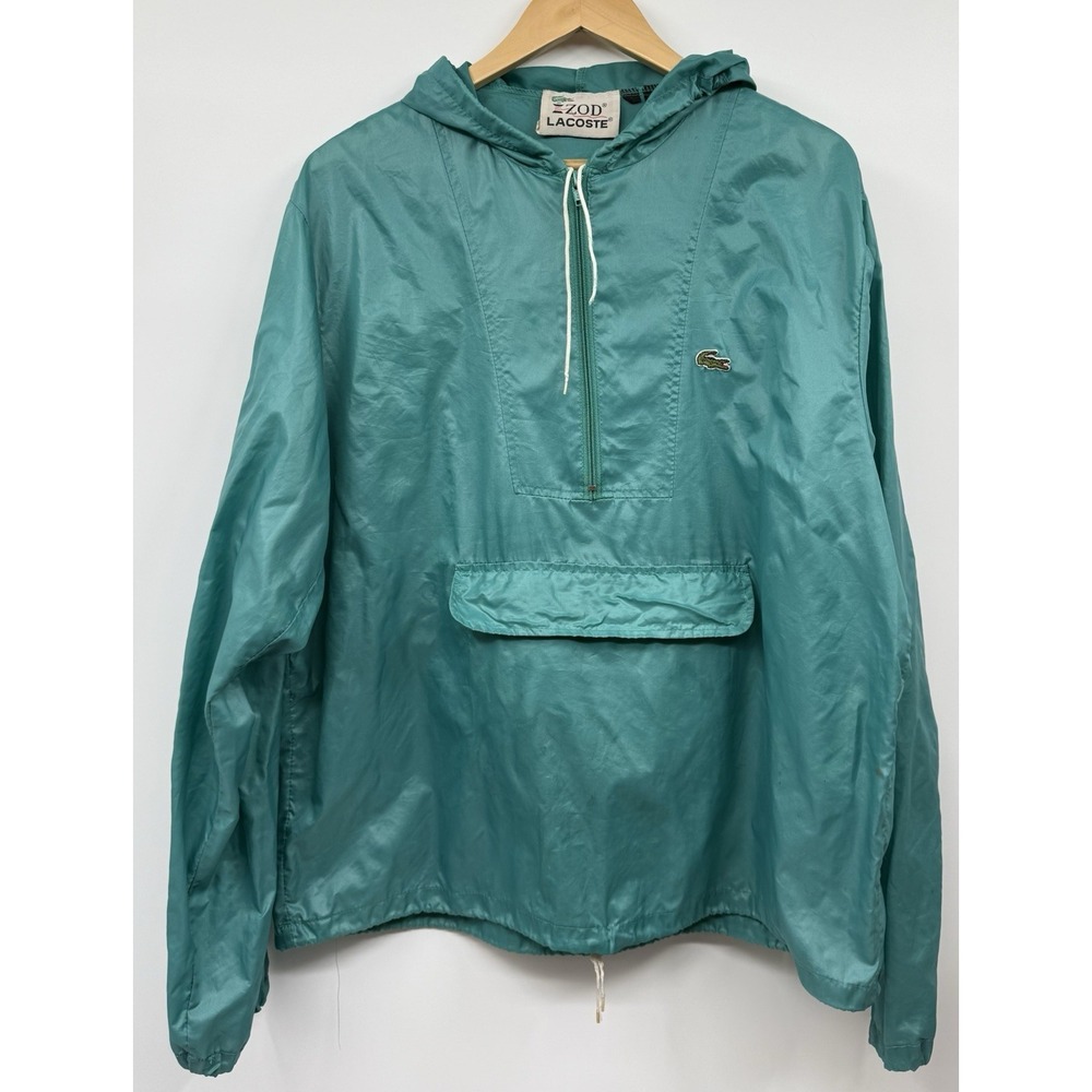 Vintage Lacoste Windbreaker Mens LG Izod Anorak Hooded Pullover 80's Rain Jacket
